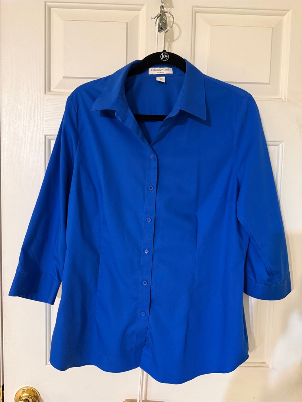 Coldwater Creek Royal Blue Button-Front Blouse 100% Cotton Size 14